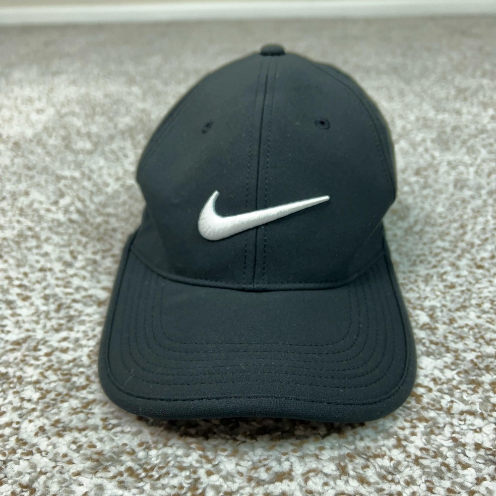Nike Hat Cap Strap Back Black White Swoosh Logo‎ Perforated Golf Mens Athletic